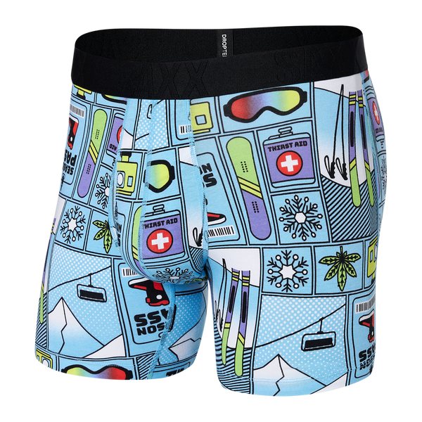 Front of Droptemp Cooling Cotton Boxer Brief Fly in Season Pass- Light Blue