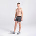 Front - Model wearing Non-Stop Stretch Cotton Boxer Brief in Hiker Stripe- Grey
