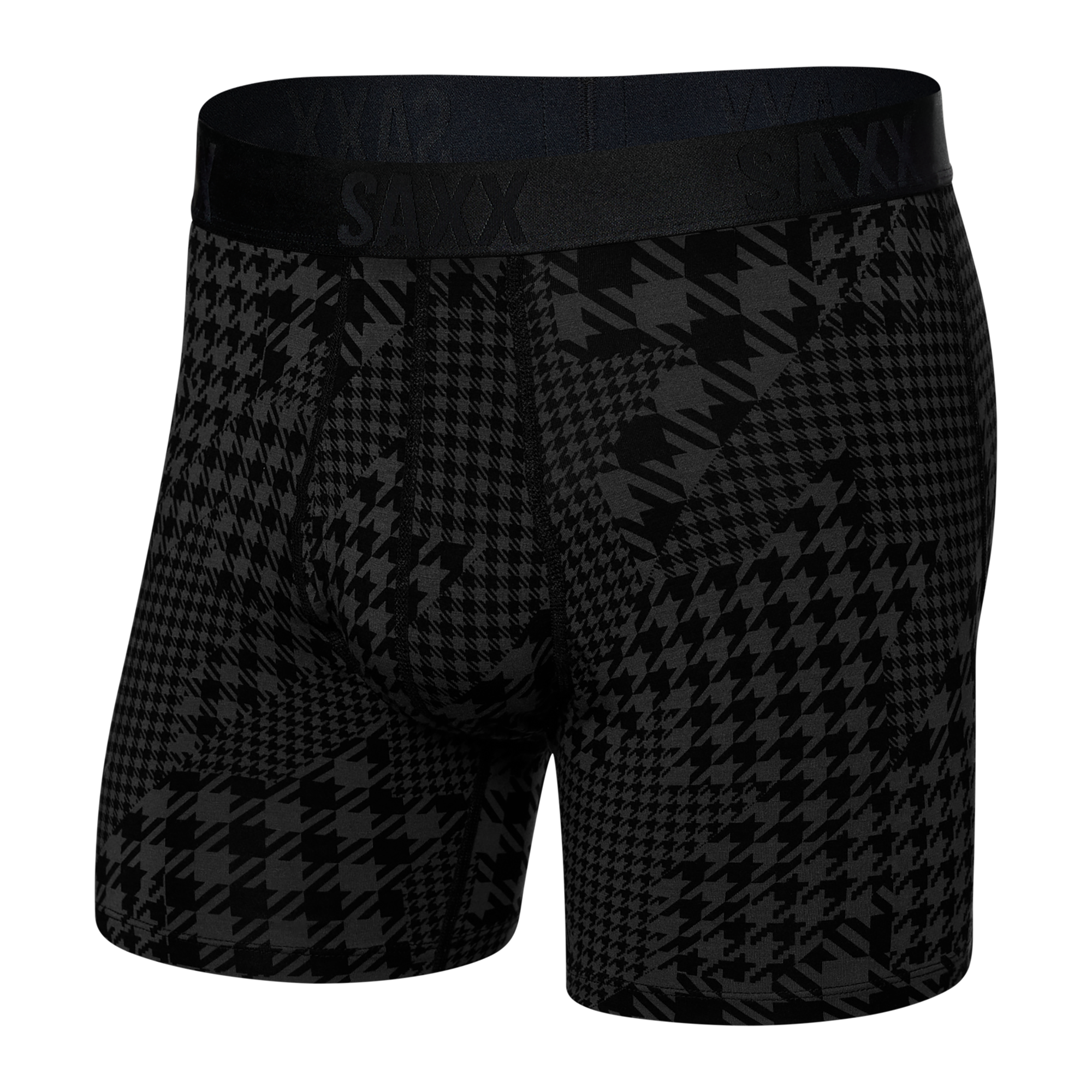 Front of 22nd Century Silk Boxer Brief in Dogstooth Camo- Black