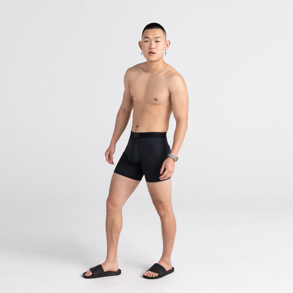 Front - Model wearing Quest Boxer Brief Fly in Black