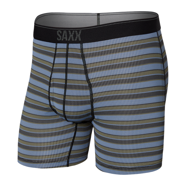 Front of Quest Boxer Brief Fly in Solar Stripe- Twilight