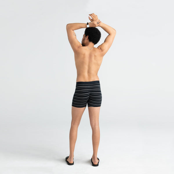 Back - Model wearing Vibe Boxer Brief in Black Coast Stripe