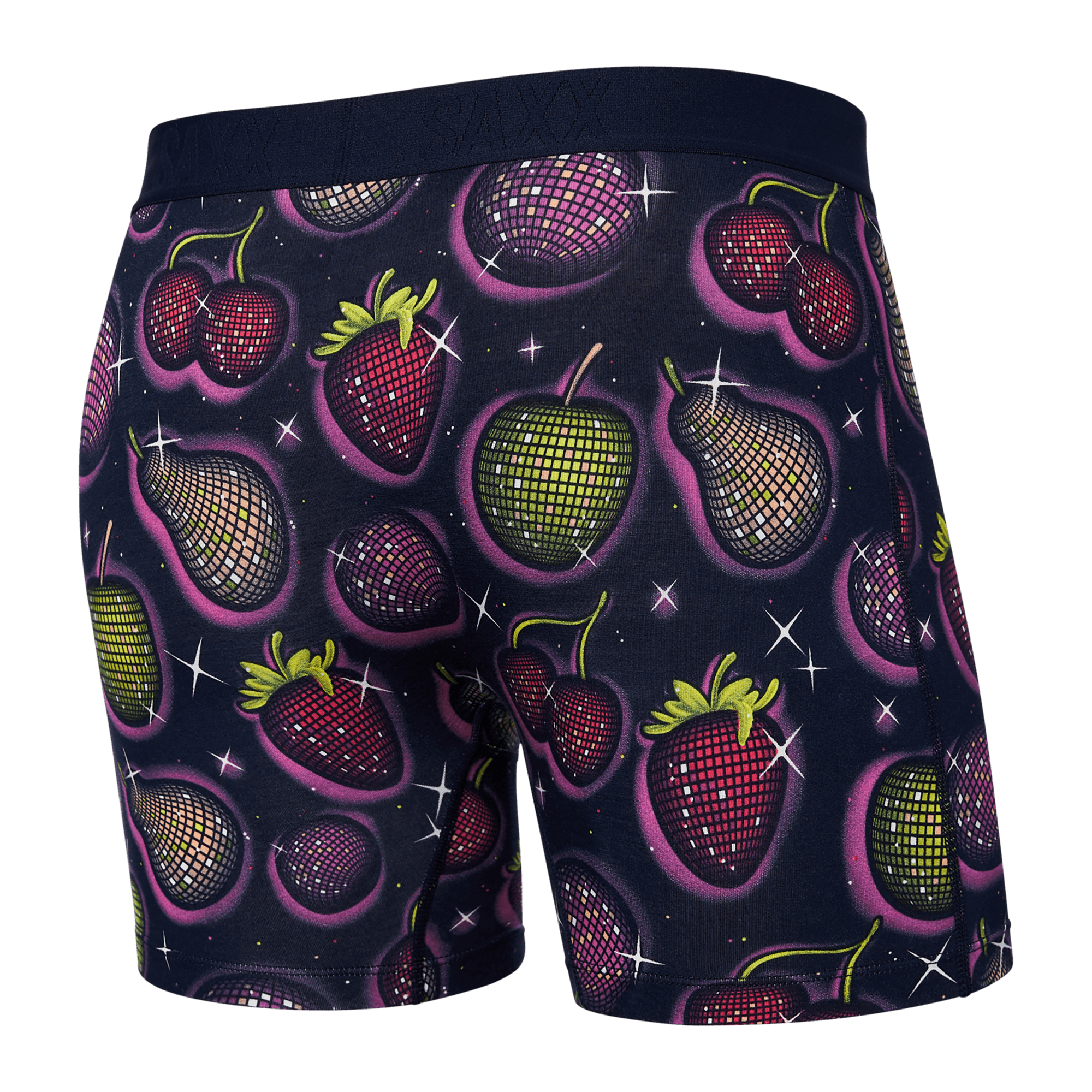Back of Vibe Boxer Brief in Disco Fruit-Maritime Blue