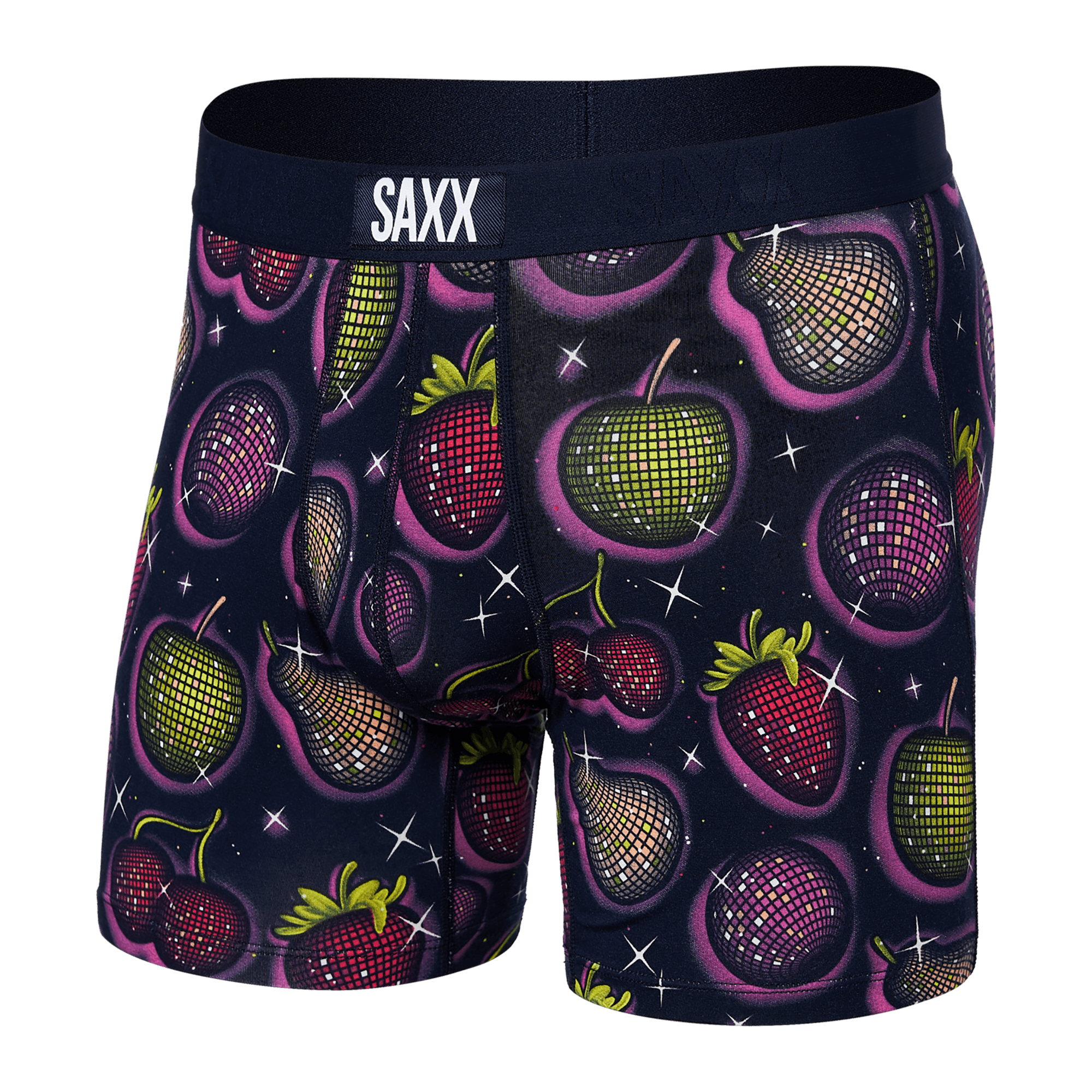 Front of Vibe Boxer Brief in Disco Fruit-Maritime Blue