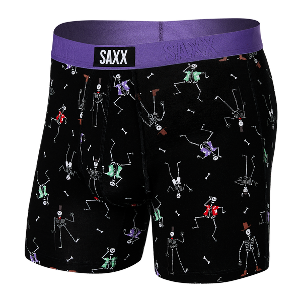 Front of Vibe Super Soft Boxer Brief in Dancing Skellies- Black
