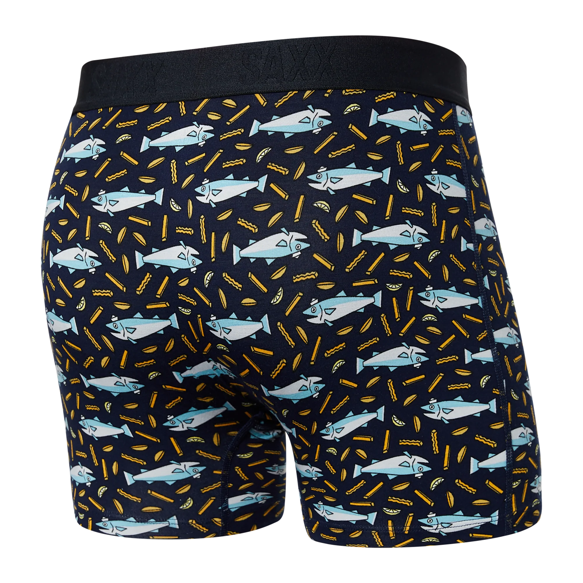 Back of Vibe Super Soft Boxer Brief in Fish & Chips- Navy