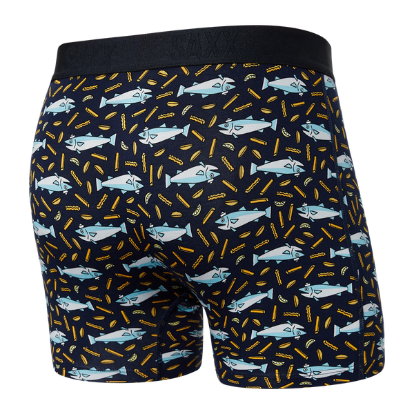 Back of Vibe Super Soft Boxer Brief in Fish & Chips- Navy