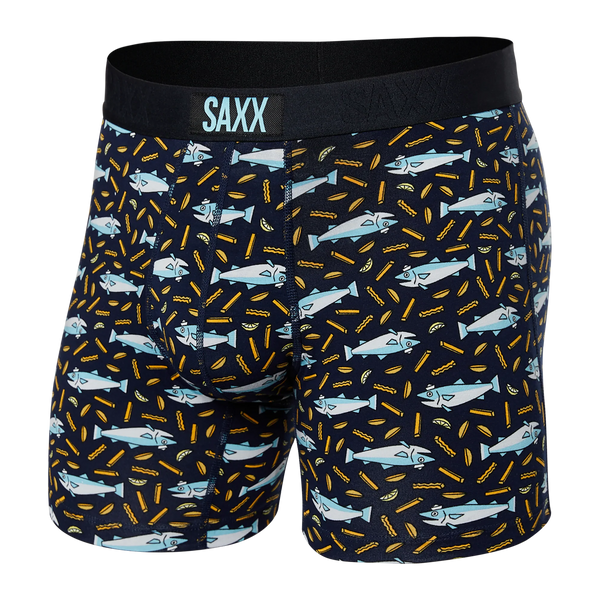 Front of Vibe Super Soft Boxer Brief in Fish & Chips- Navy