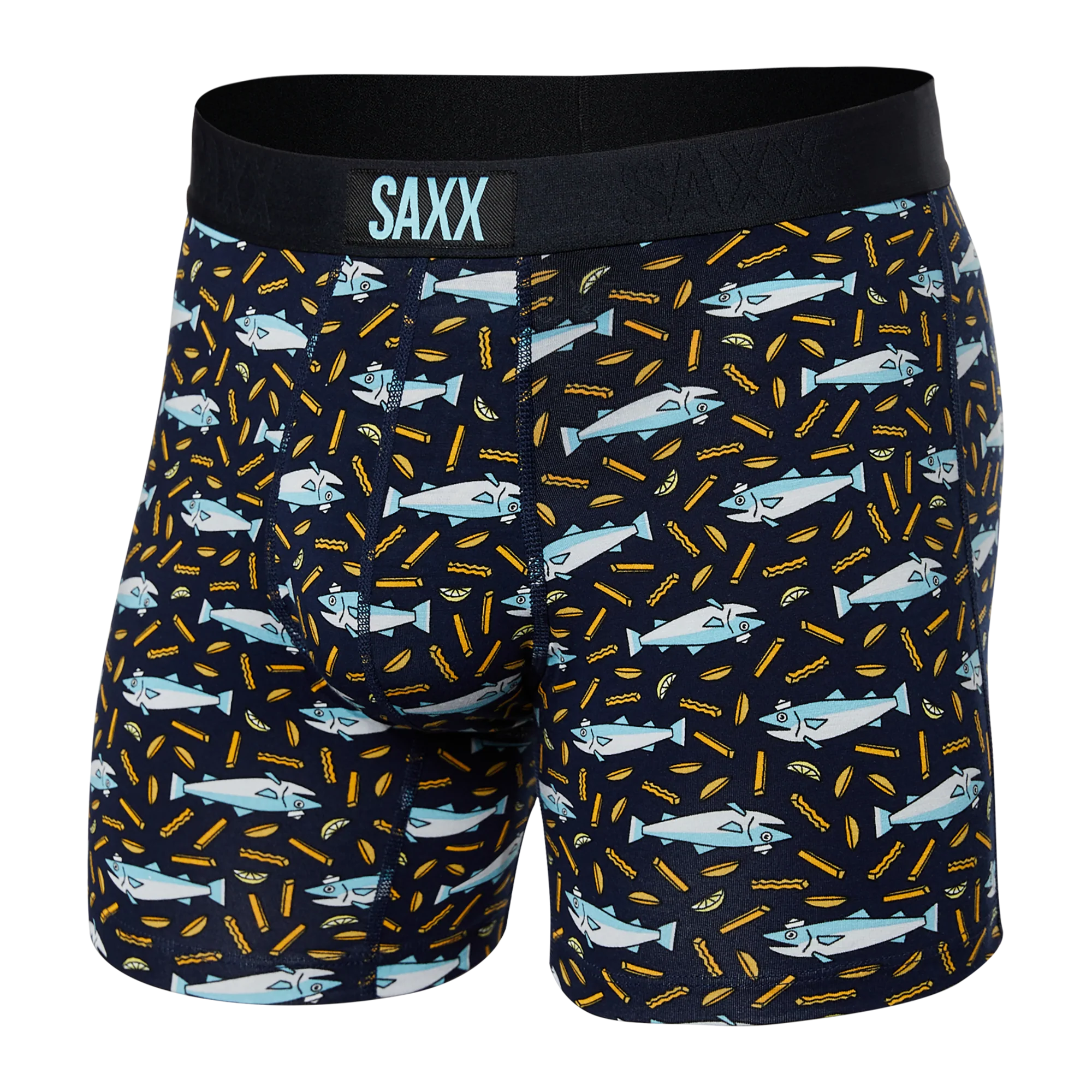 Front of Vibe Super Soft Boxer Brief in Fish & Chips- Navy