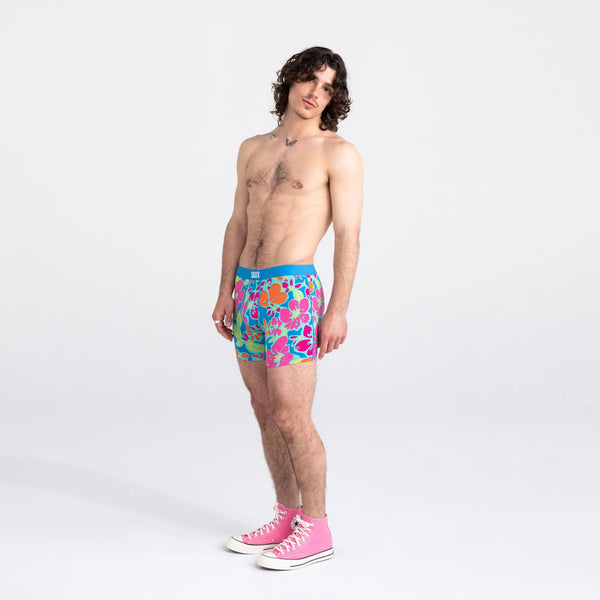 Front - Model wearing Vibe Super Soft Boxer Brief in Island Soul- Multi