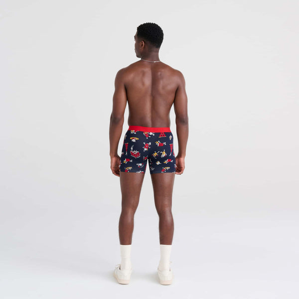 Back - Model wearing Vibe Boxer Brief in Party Foul- Dark Ink