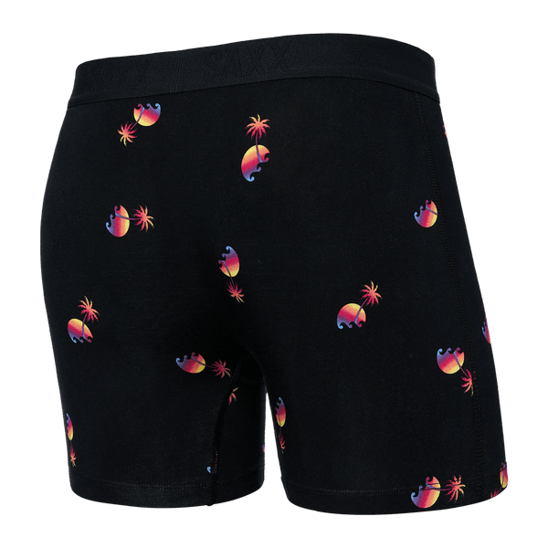 Back of Vibe Boxer Brief in Sunset Waves- Black