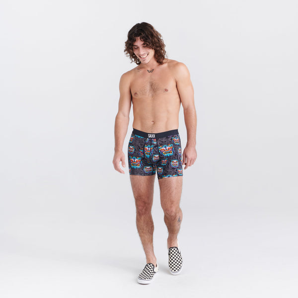 Front - Model wearing Vibe Super Soft Boxer Brief in Year Of The Dragon- Multi