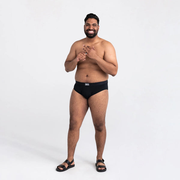 Front - Model wearing Ultra Brief Fly in Black/Black