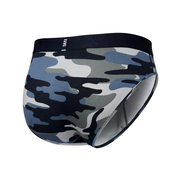 Back of DropTemp Cooling Cotton Brief in Tidal Camo- Blue