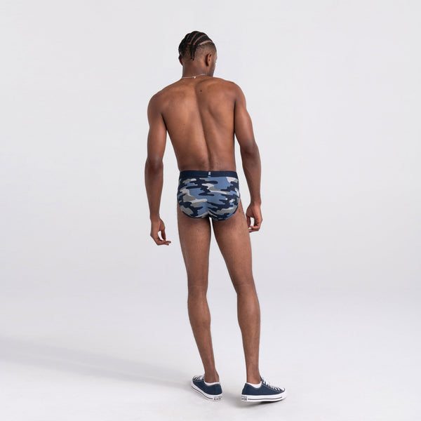 Back - Model wearing DropTemp Cooling Cotton Brief in Tidal Camo- Blue