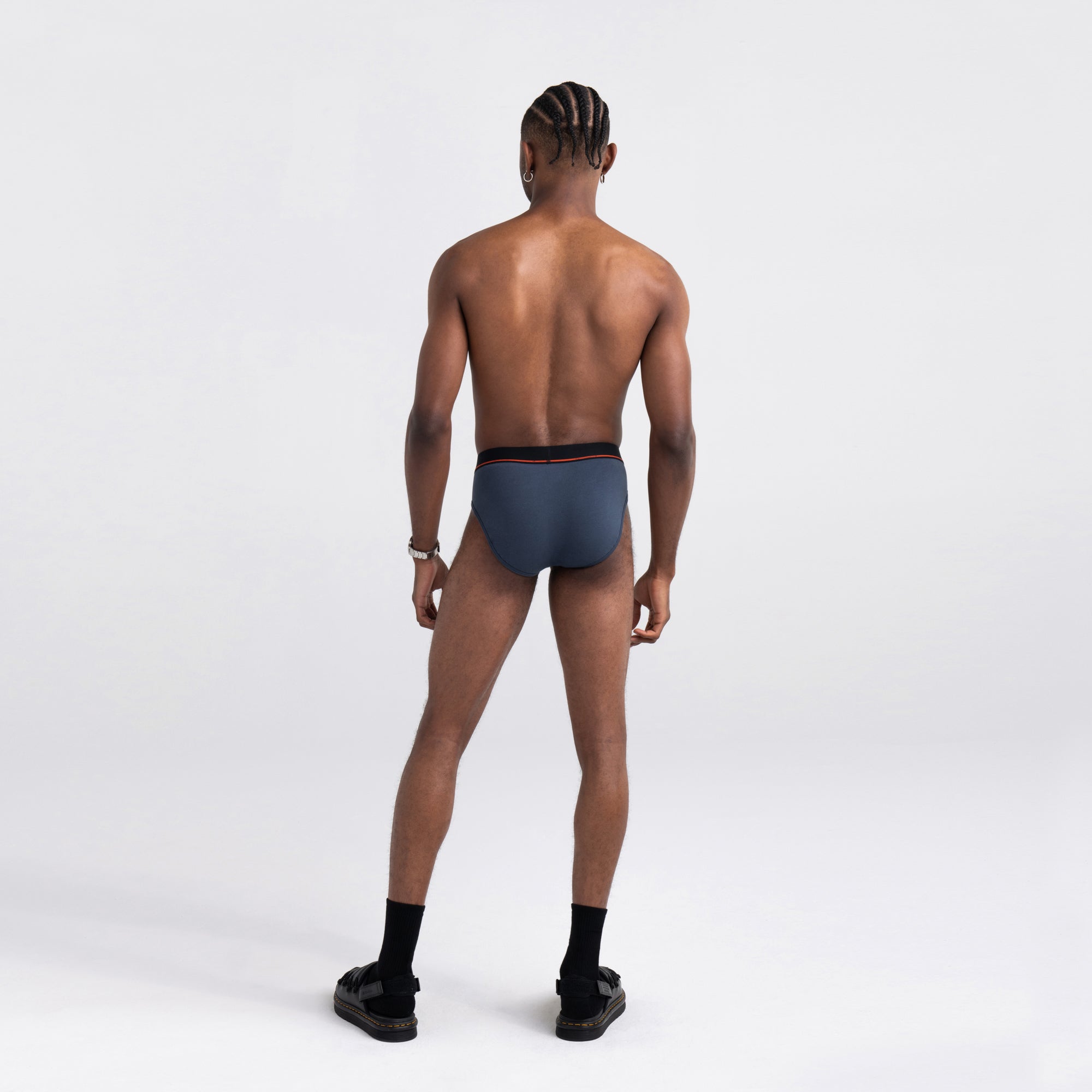Back - Model wearing Non-Stop Stretch Cotton Brief in Deep Navy