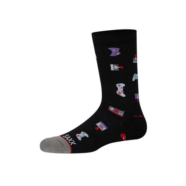 Front of Whole Package Crew Sock in Gamer- Black