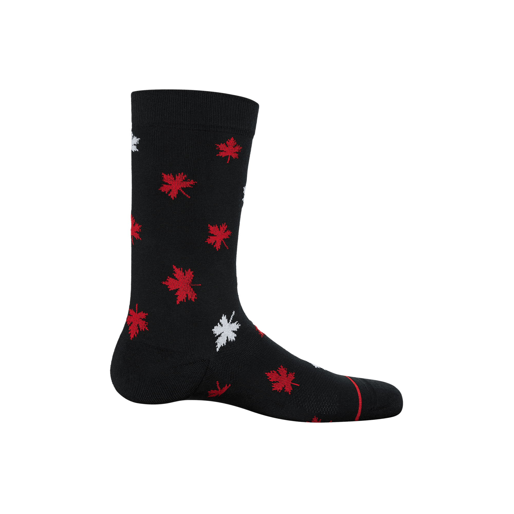 Back of Whole Package Crew Sock in Maple Leaf- Black