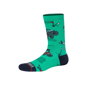 Front of Whole Package Crew Sock in Off Course Carts- Green