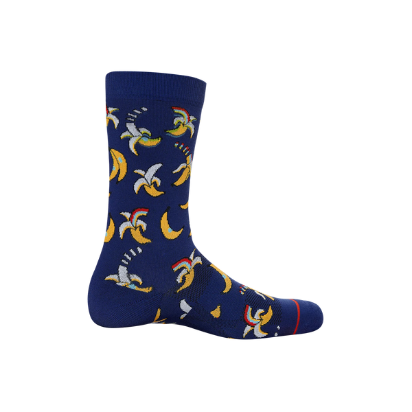 Back of Whole Package Crew Sock in Rainbow Banana- Navy
