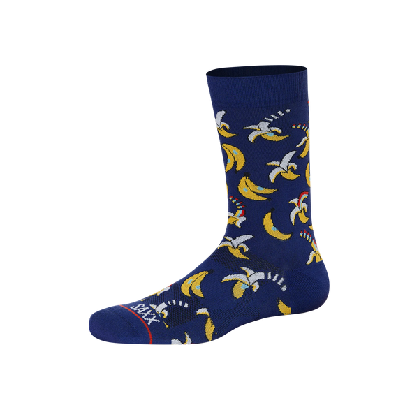 Front of Whole Package Crew Sock in Rainbow Banana- Navy