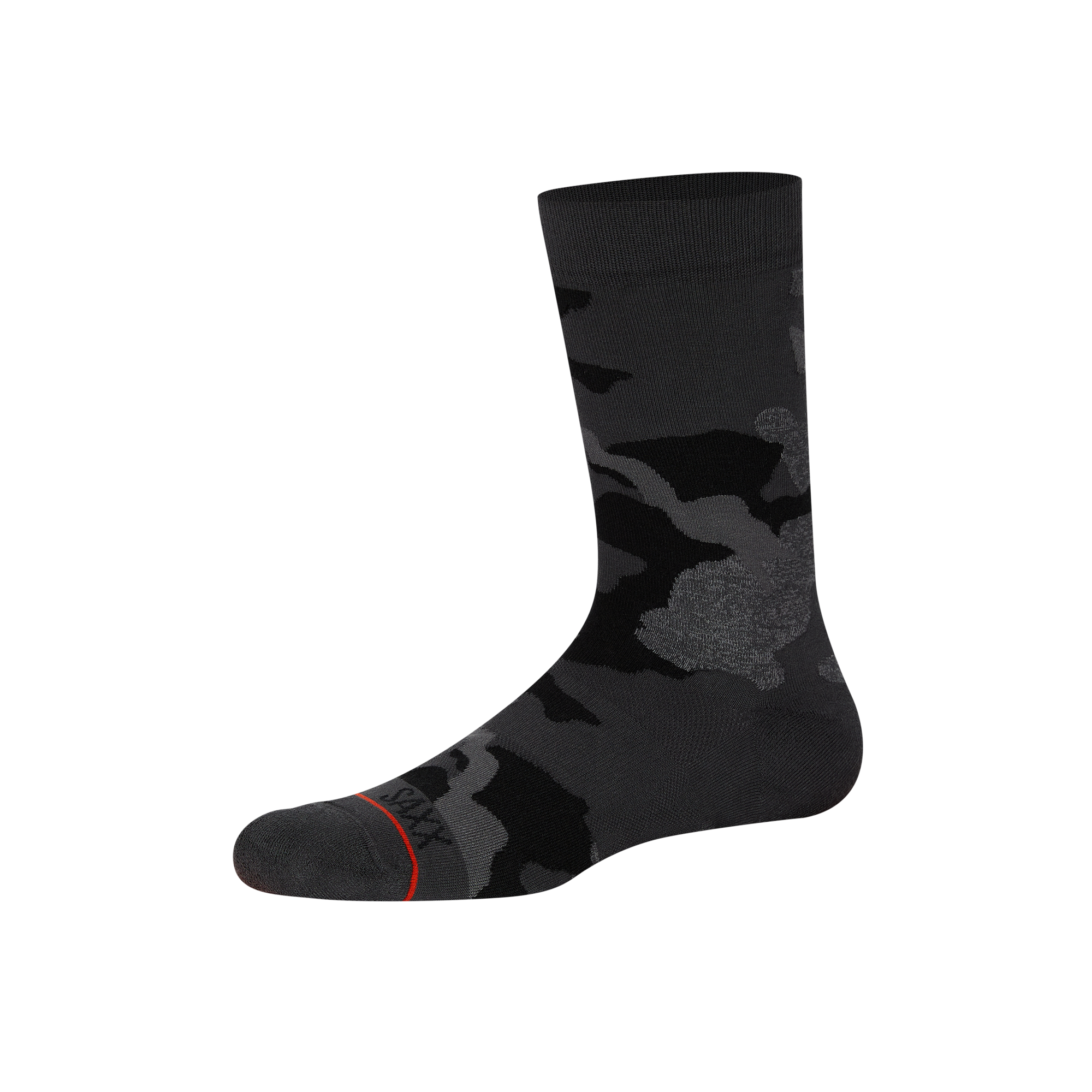 Front of Whole Package Crew Sock in Supersize Camo- Black