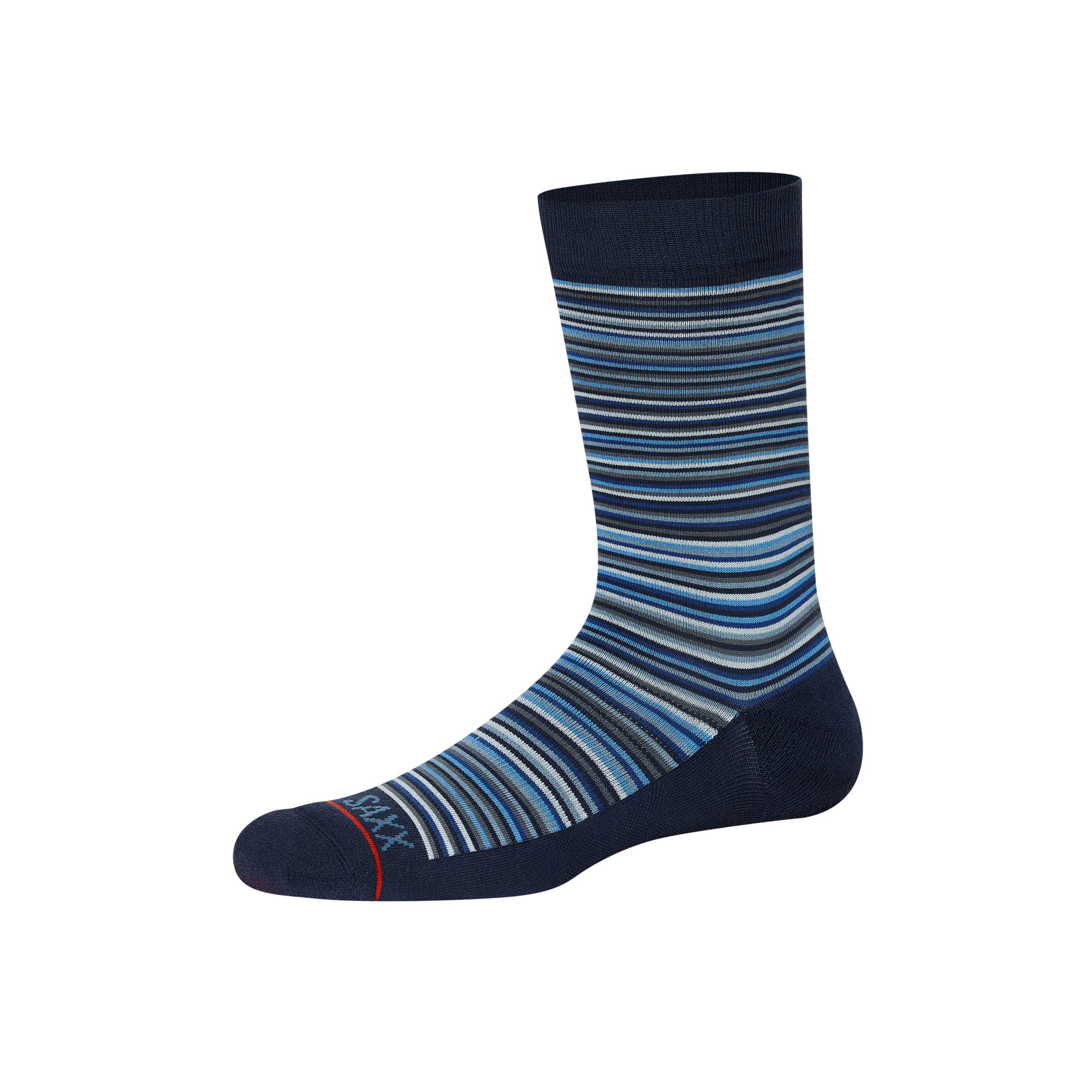 Front of Whole Package Crew Sock in Vibrant Stripe- Navy