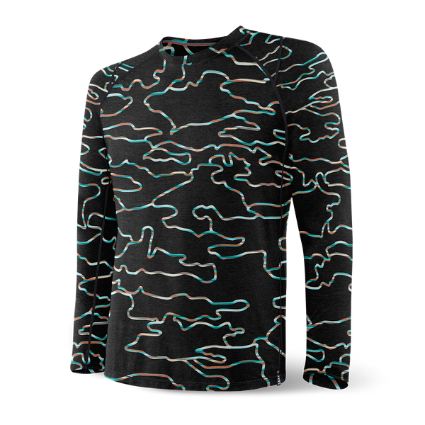 Front of Roast Master Long Sleeve Crew Baselayer in Get Out Camo- Fd Black