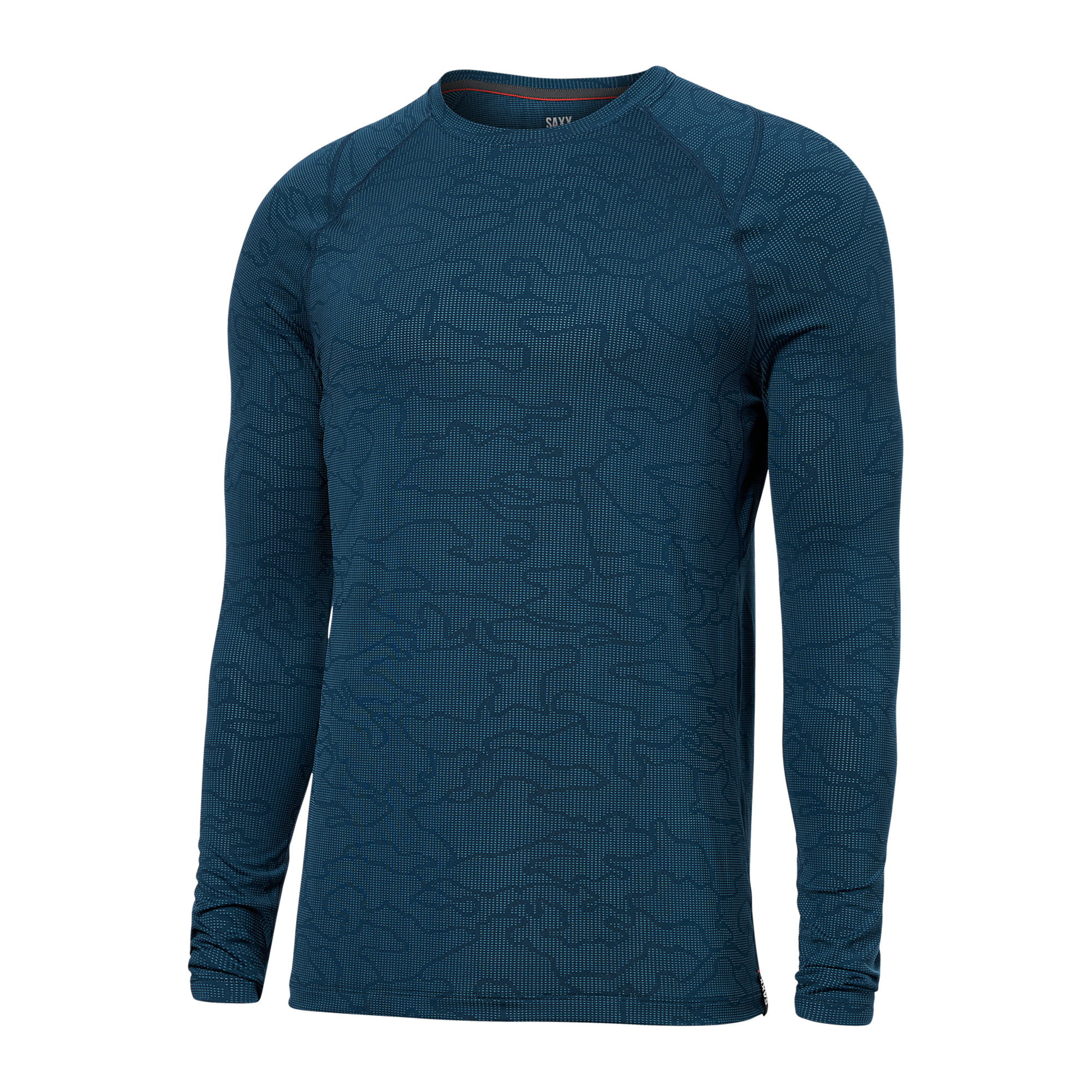 Front of Quest Quick Dry Mesh Baselayer Long Sleeve Crew in Camo Jacquard- Teal