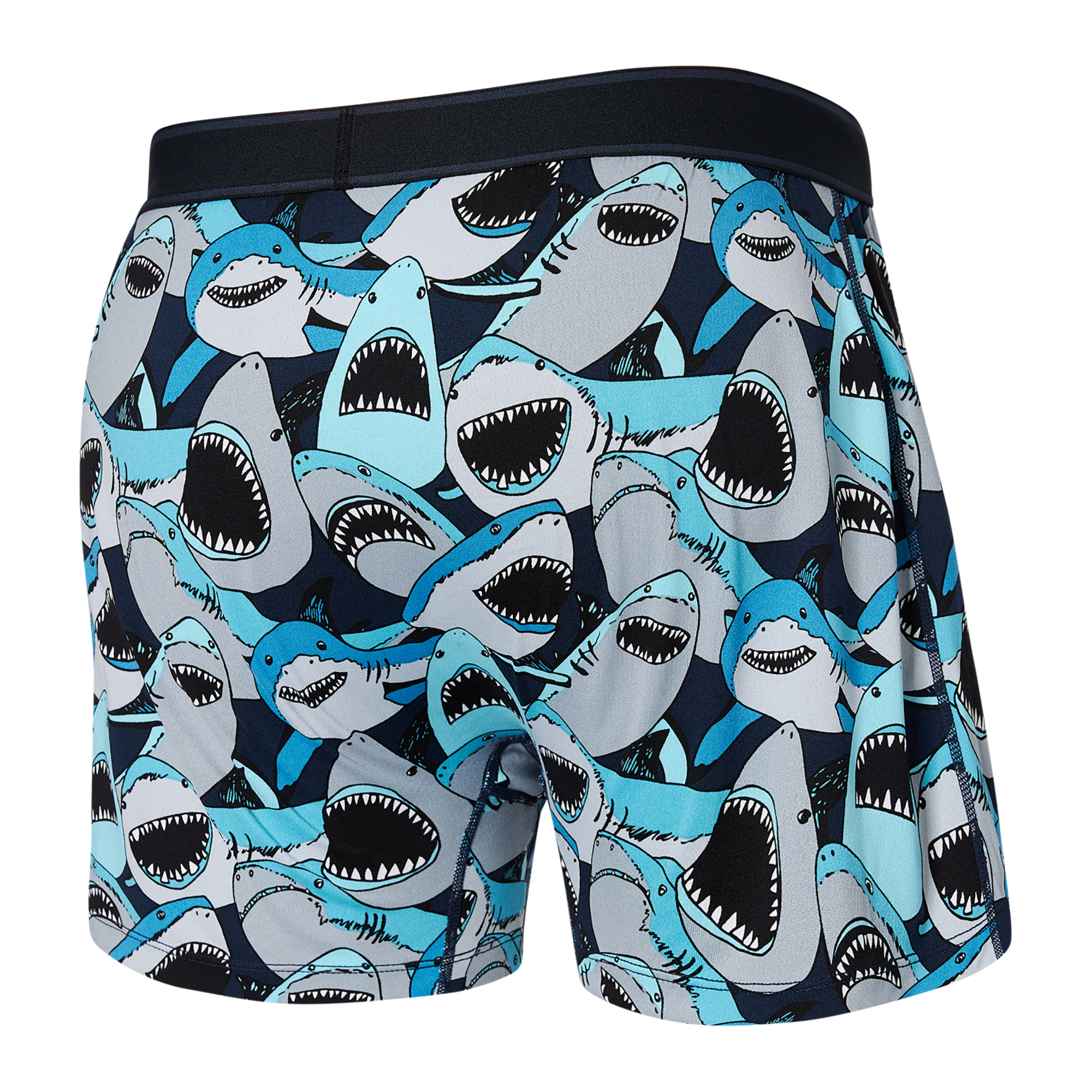 Back of Daytripper Loose Boxer Fly in Shark Tank Camo- Navy