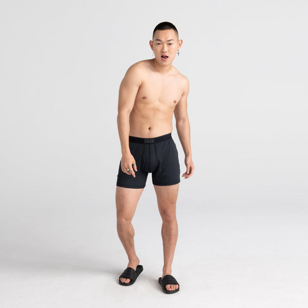 Front - Model wearing Quest Loose Boxer Fly in Black