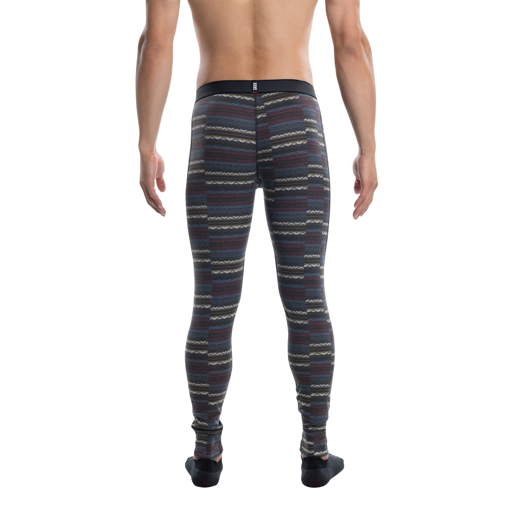 Back - Model wearing Roast Master Mid-Weight Baselayer Tight Fly in Stepped Stripe- Multi