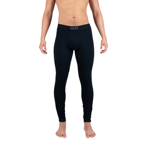 Front - Model wearing Roast Master Bottom Fly Baselayer in Black