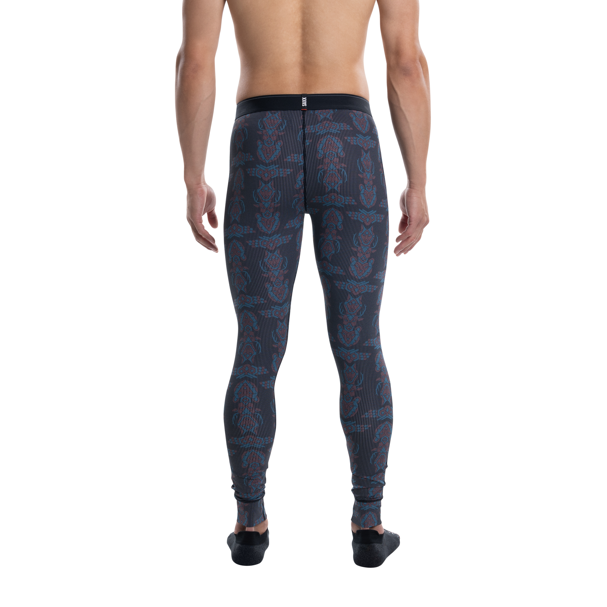 Back - Model wearing Quest Quick Dry Mesh Baselayer Tight Fly in Animal Spirit- Black