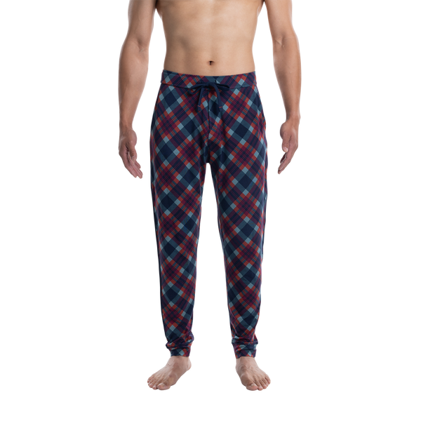 Front - Model wearing Snooze Sleep Pant in Olympia Flannel- Multi
