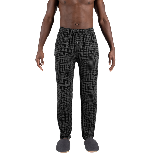 Front - Model wearing 22nd Century Silk Pant in Dogstooth Camo- Black