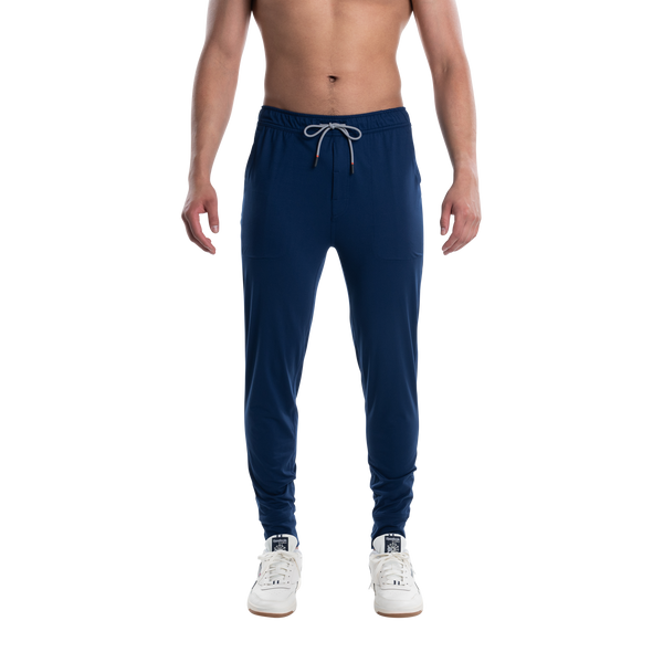 Front - Model wearing PeakDaze Pant in Midnight Blue