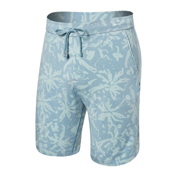 Front of Snooze Sleep Short in Splash Palms- Desert Blue