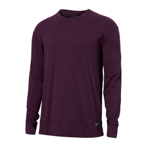 Front of 3Six Five Lounge Long Sleeve Crew in Plum