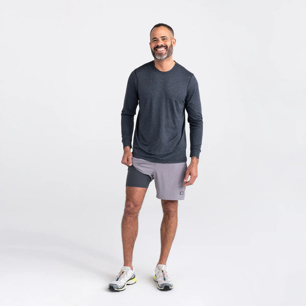 Front - Model wearing Sport 2 Life 2N1 Short 7" in Shark Heather with liner