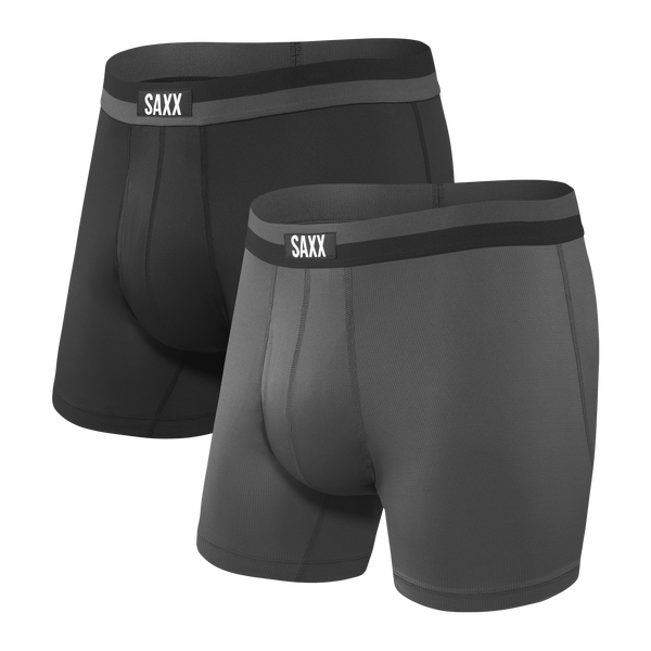 Front of Sport Mesh Boxer Brief Fly 2 Pack in Black/Grey Heather