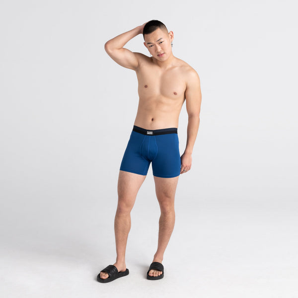 Front - Model wearing Sport Mesh Boxer Brief Fly 2 Pack in Navy/City Blue