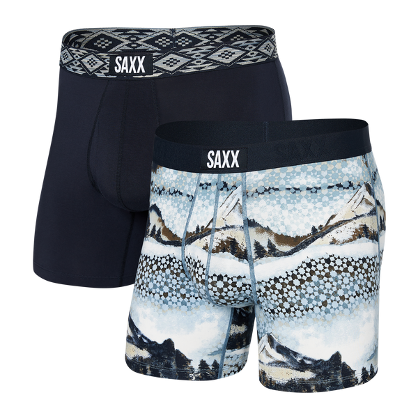 Front of Ultra Super Soft Boxer Brief Fly 2-Pack in Foggy Mountains/Dark Ink Asher Waistband