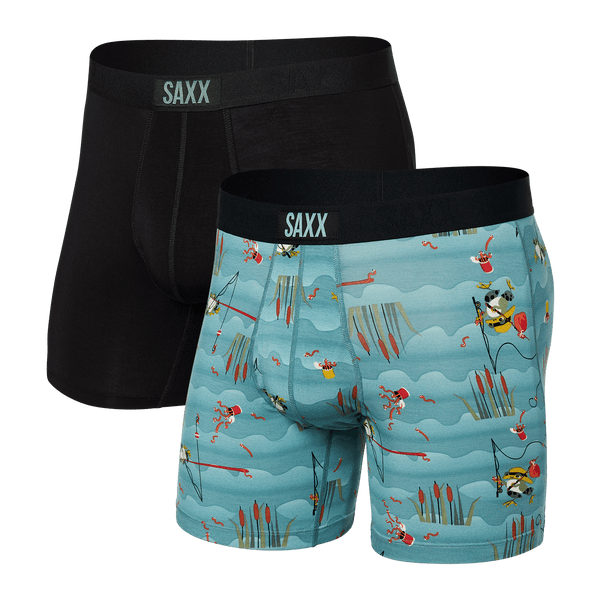 Front of Ultra 2-Pack Boxer Brief in Gone Fishing/Black