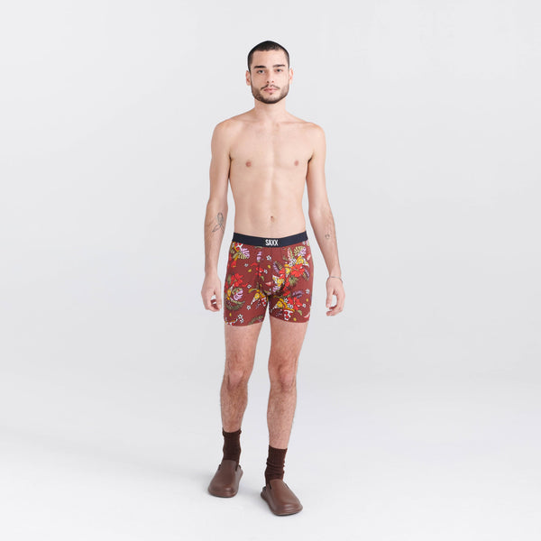 Front - Model wearing Ultra Super Soft Boxer Brief Fly 2-Pack in Hawaiian Pizza/Black