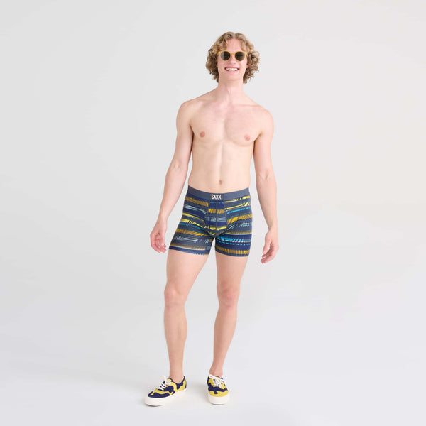 Front - Model wearing Ultra 2-Pack Boxer Brief in Shade Stripe/Navy