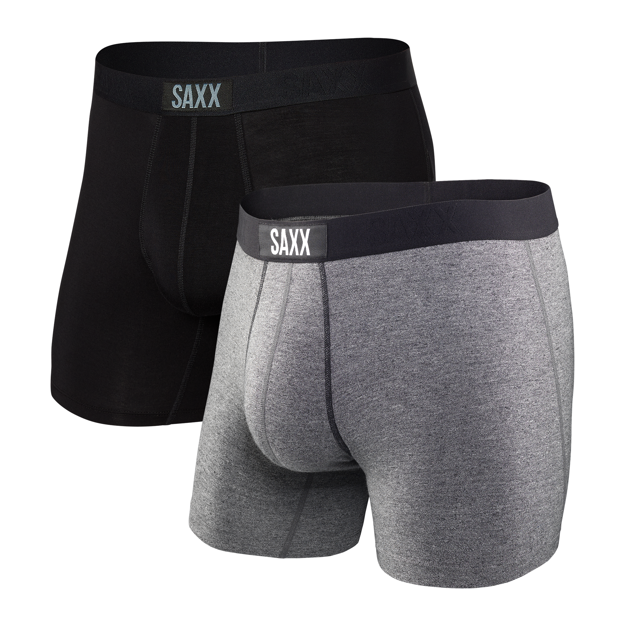 Front of Vibe Boxer Brief 2 Pack in Black/Grey