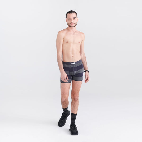 Front - Model wearing Vibe Super Soft Boxer Brief 2-Pack in Graphite Ombre Rugby/Black
