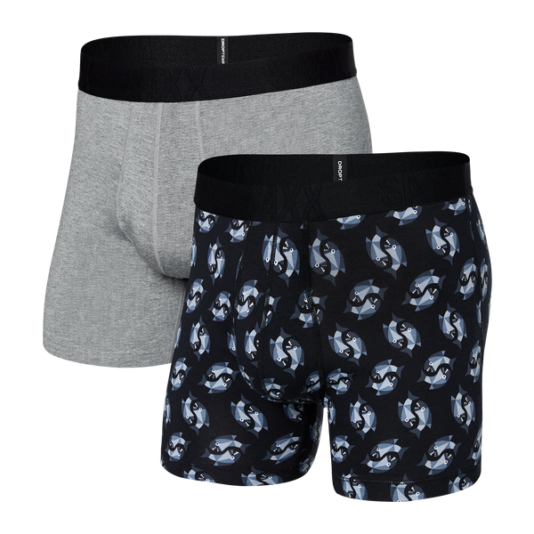 Front of Droptemp Cooling Cotton Boxer Brief Fly 2-Pack in Angler Wrangler/Dark Grey Heather
